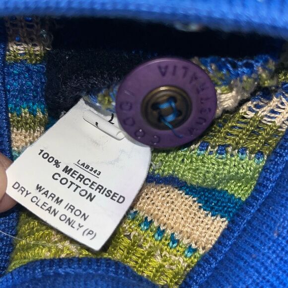 Coogi 3D Knit Cardigan Multicolor Blue Green Rare Pattern Australia Made Cotton - Picture 6 of 16